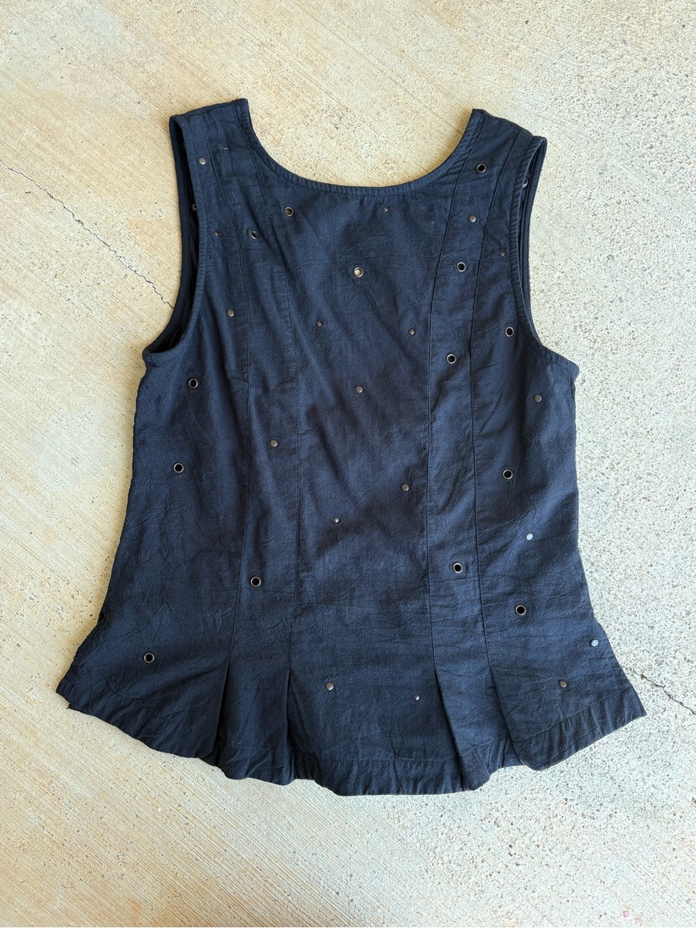 Free People Touch Of Metal Black Eyelet Detail Flared Hem Tank NWT